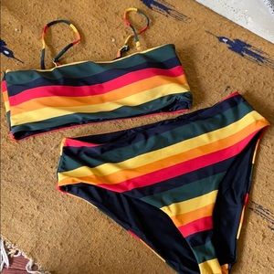 Striped high waisted reversible swim suit Cupshe